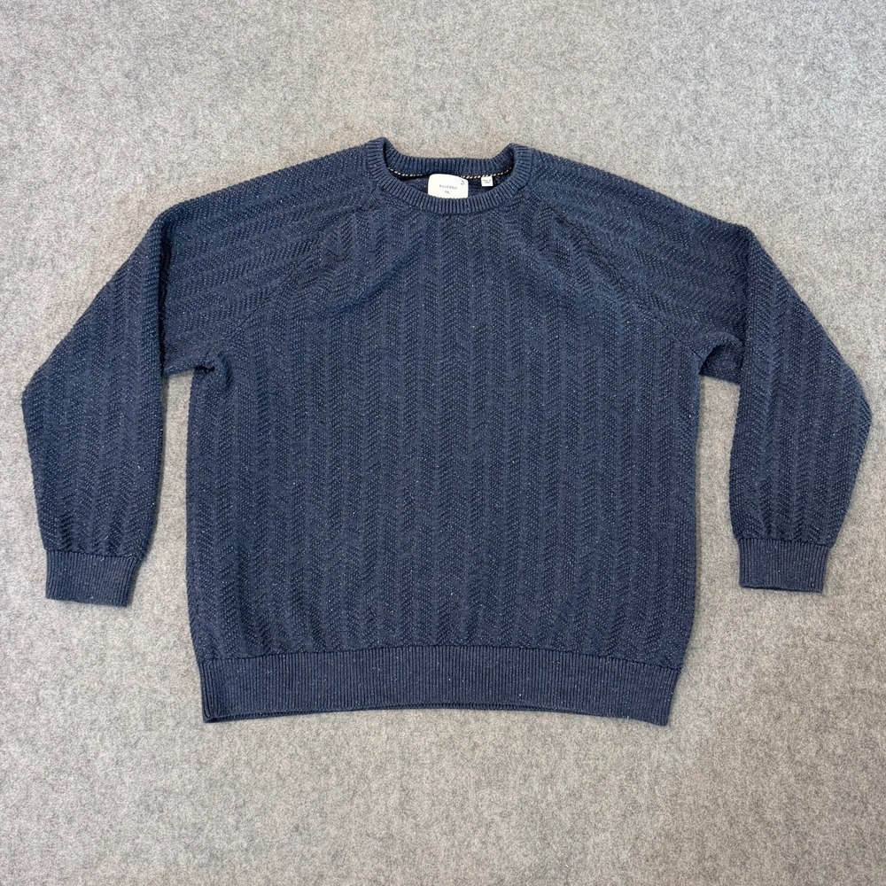 Billy Reid Herringbone Knit Navy Blue Crew Neck Pullover Sweater Men's Size XXL